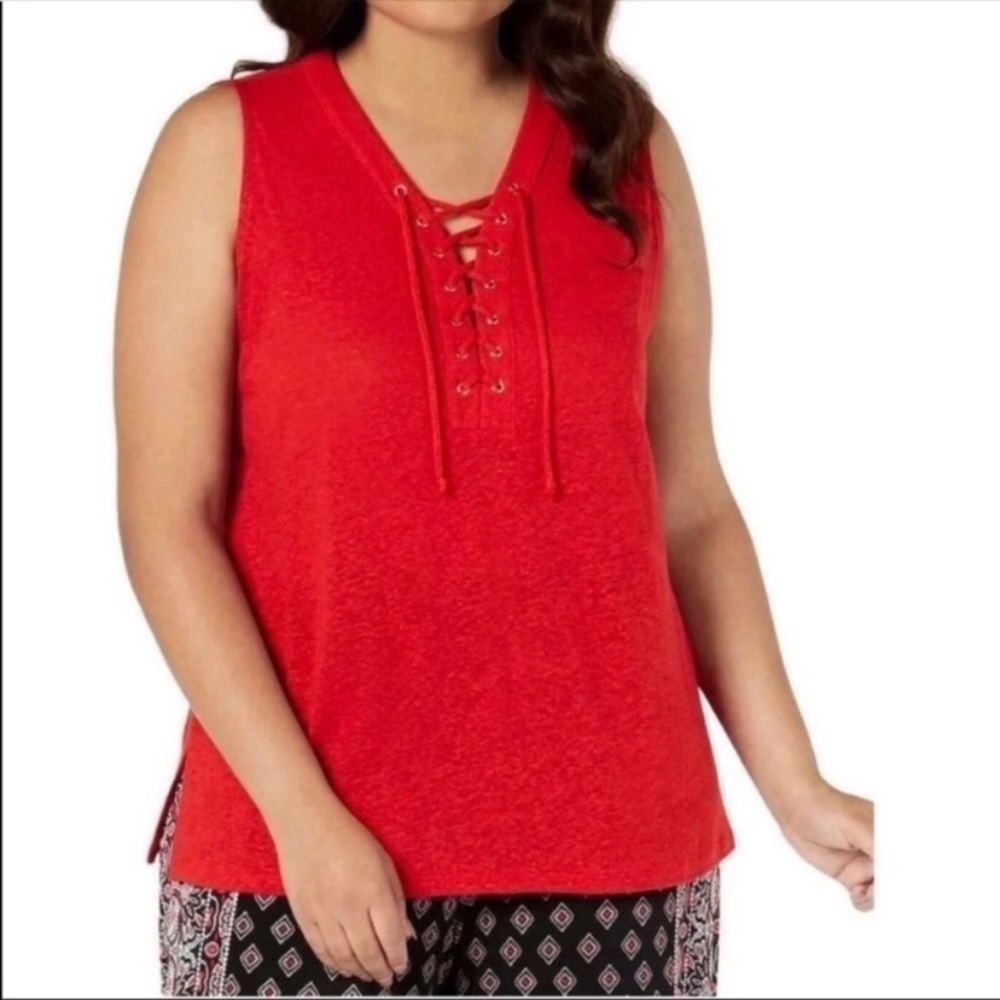NEW $50 INC International Concepts  Red Tank Top Sleeveless V Neckline Size 0X